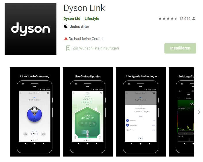 Die Dyson Link App ist mit 4,3 Sternen bei über 17.000 Bewertungen im Google Playstore bewertet.
